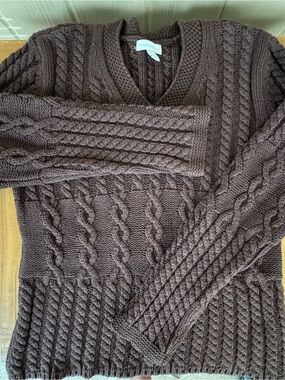 Charter Club Women’s Chocolate Brown Cable-Knit V-Neck Sweater